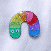 Metal Pin Badge, Glitter Worm